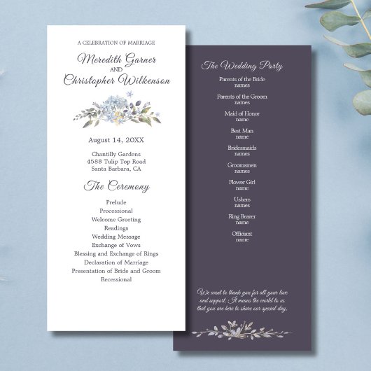 Dusty Blue Floral Botanical Wedding Programma