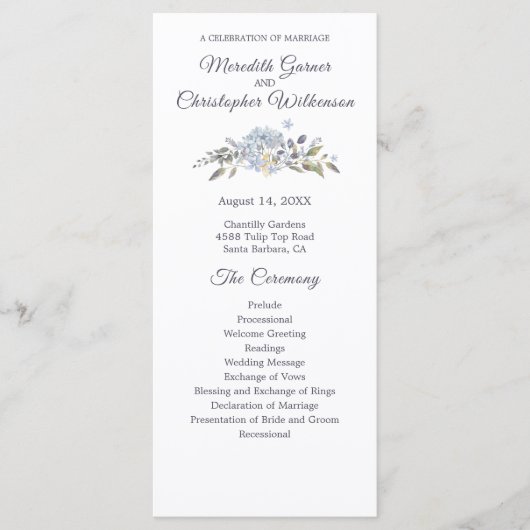 Dusty Blue Floral Botanical Wedding Programma (Voorkant)