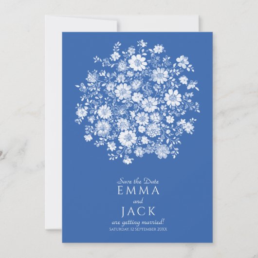 Dusty Blue Floral Bouquet Save the Date Card (Devant)