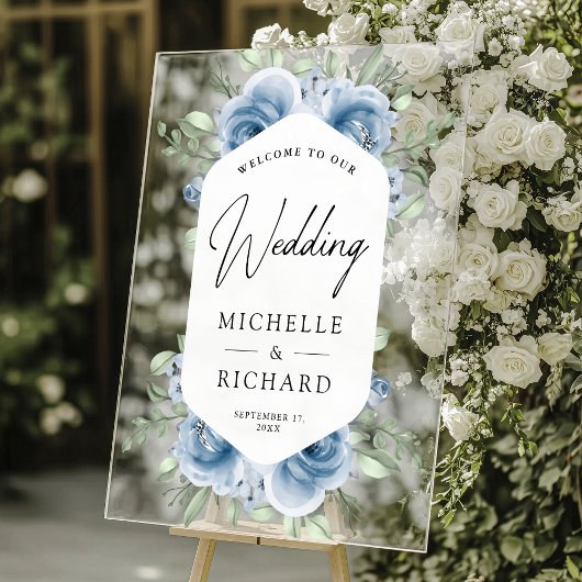 Dusty Blue Floral Bouquet Wedding Welcome