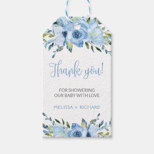 Dusty Blue floral boy baby shower gift label Cadeaulabel