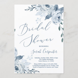 Dusty Blue floral Bridal Shower Kaart