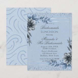 Dusty Blue Floral Bridesmaids Luncheon Invites Kaart