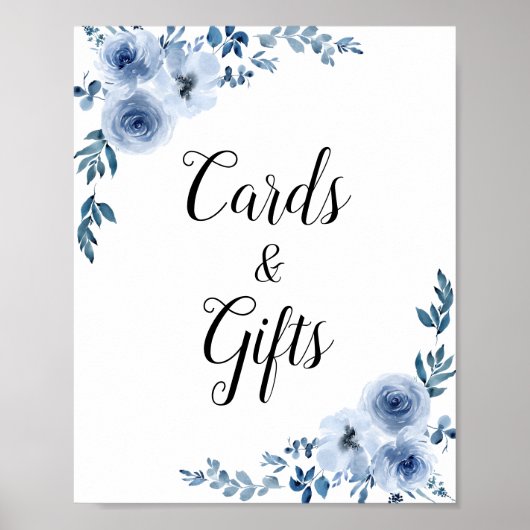dusty blue floral bruiloft en cadeaubord poster (Voorkant)