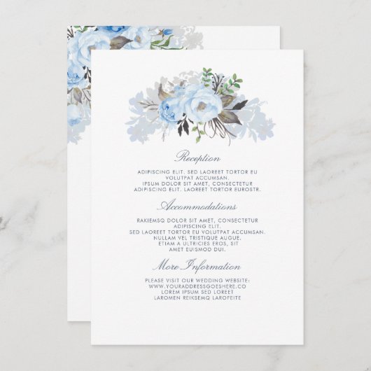 Dusty Blue Floral Bruiloft Informatie Gast Informatiekaartje (Voorkant / Achterkant)