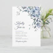 dusty blue floral bruiloft kaart (Staand voorkant)