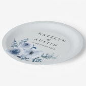 dusty blue floral bruiloft  papieren bordje (Gekanteld)