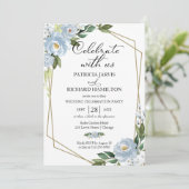 Dusty Blue Floral bruiloft receptie uitnodiging (Staand voorkant)