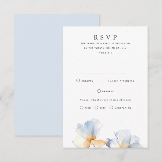 Dusty Blue Floral bruiloft RSVP Kaarten (Voorkant / Achterkant)