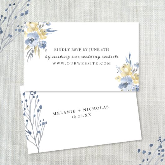 Dusty Blue Floral bruiloft RSVP online Informatiekaartje