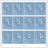 Dusty Blue Floral Bruiloft Wijn Label Tafelnummers (Vel)