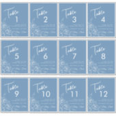 Dusty Blue Floral Bruiloft Wijn Label Tafelnummers (Voorkant)