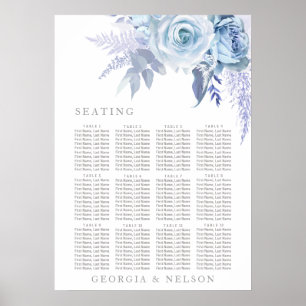 Dusty Blue Floral bruiloft Zitkaart Poster