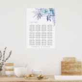 Dusty Blue Floral bruiloft Zitkaart Poster (Keuken)