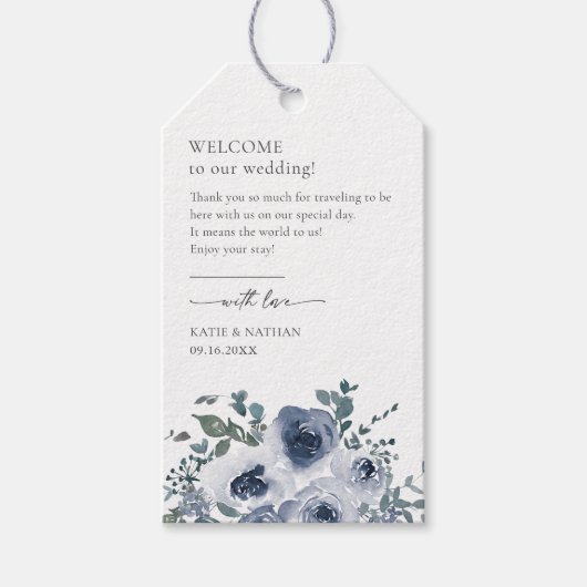 Dusty Blue Floral Cadeaulabel (Voorkant)
