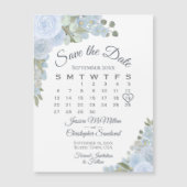 Dusty Blue Floral Calendar Save the Date Magnet (Voorkant)