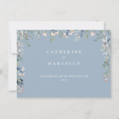 Dusty Blue Floral Cascade bruiloft Details Kaart (Achterkant)