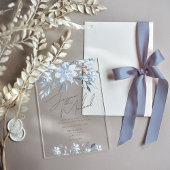 Dusty Blue Floral Chic Script Winter Theme Wedding Acryl Uitnodigingen