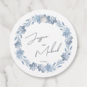 Dusty Blue Floral Chic Script Winter Theme Wedding Bedankjes Labels (Achterkant)