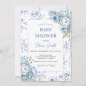 Dusty Blue Floral Chinoiserie Baby shower Kaart (Voorkant)