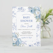 Dusty Blue Floral Chinoiserie Baby shower Kaart (Staand voorkant)