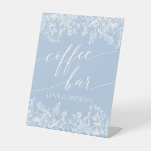 Dusty Blue Floral Coffee Bar Love is Brouwbord Reclamebord Met Voetstuk
