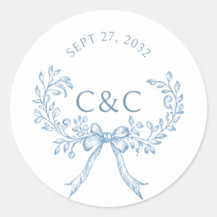  Dusty Blue Floral Coquette Monogram Ronde Sticker