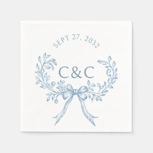 Dusty Blue Floral Coquette Monogram Servet