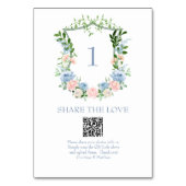 Dusty Blue Floral Crest QR Code Foto delen Kaart (Voorkant)