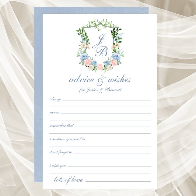 Dusty Blue Floral Crest Wedding Advice and Wishes (Creator heeft geüpload)