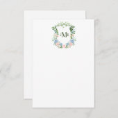 Dusty Blue Floral Crest Wedding Bedankkaart (Voorkant / Achterkant)