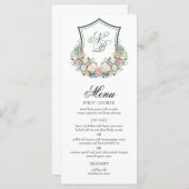 Dusty Blue Floral Crest Wedding Menu (Voorkant / Achterkant)
