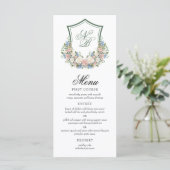 Dusty Blue Floral Crest Wedding Menu (Staand voorkant)
