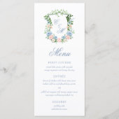 Dusty Blue Floral Crest Wedding Menu (Voorkant)