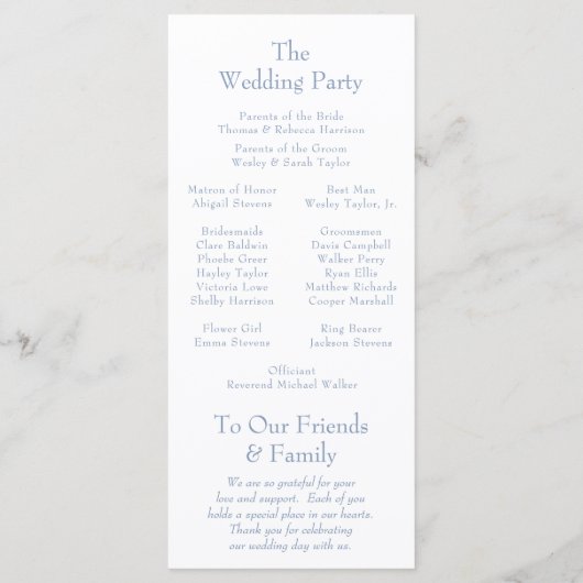Dusty Blue Floral Crest Wedding Programma (Achterkant)