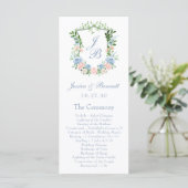 Dusty Blue Floral Crest Wedding Programma (Staand voorkant)
