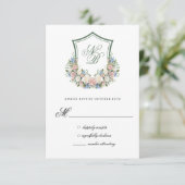 Dusty Blue Floral Crest Wedding Response Card RSVP Kaartje (Staand voorkant)