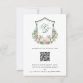 Dusty Blue Floral Crest Wedding RSVP Kaartje (Voorkant)