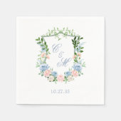Dusty Blue Floral Crest Wedding Servet (Voorkant)