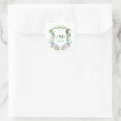 Dusty Blue Floral Crest Wedding Vierkante Sticker (Tas)