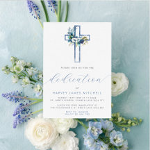 Dusty Blue Floral Cross Baby Toewijding