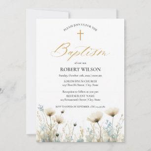 Dusty Blue Floral Cross Boy Doopsel Kaart