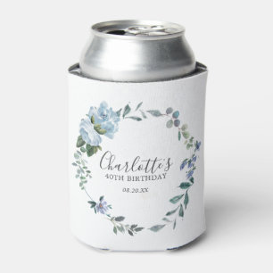 Dusty Blue Floral Custom 40th Birthday Custom Blikjeskoeler