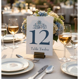 Dusty Blue Floral Custom Table Number Kaart