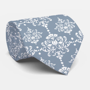 Dusty Blue Floral Damask Pattern Groomsmen Wedding Stropdas