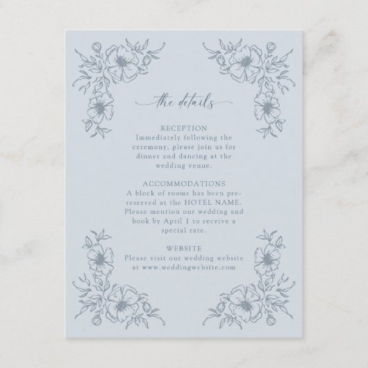 Dusty Blue Floral Details Informatiekaartje (Voorkant)