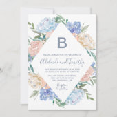 Dusty Blue Floral Diamond Monogram het huwelijk va Kaart (Voorkant)