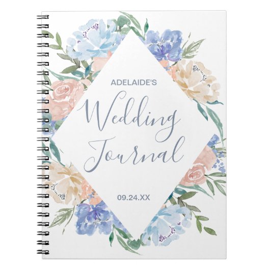 Dusty Blue Floral Diamond Wedding Planner Notitieboek (Voorkant)