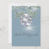 Dusty Blue Floral Disco Ball Bat Mitzvah Kaart (Achterkant)