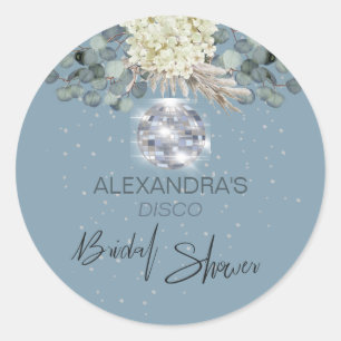 Dusty Blue Floral Disco Ball Vrijgezellenfeest Ronde Sticker
